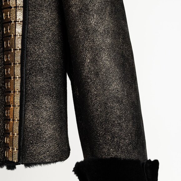 Roberto Cavalli Embellished Black Gold Sheepskin Jacket - Picture 7 of 11